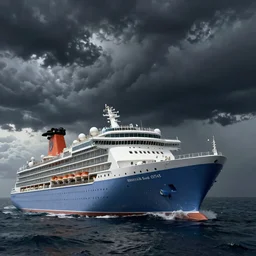 the cruise ship lies on its side at sea, dark, thunderstorm unreal engine Hight detailed An epic fantastic realism dinamic lighting
