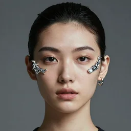 portrait high-tech jewelry around her face and head