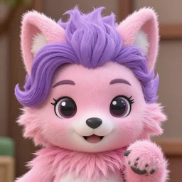 bunny furry, pink fur, purple fluffy hair on top of head, anime style