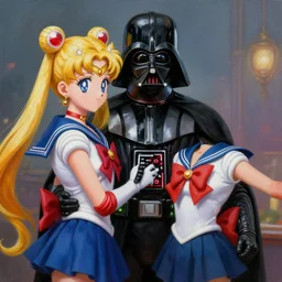 darth vader going on a date with sailor moon, painting, picture, realistic, 3 d, render, high quality, detailed