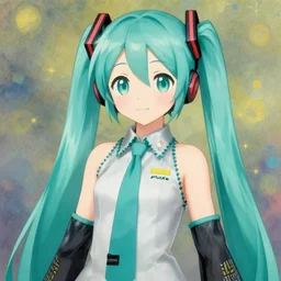 A portrait of Vocaloid Hatsune Miku by Marc Chagall