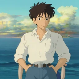 ocean, attractive male, in the style of studio ghibli, j. c. leyendecker, greg rutkowski, gaston bussiere