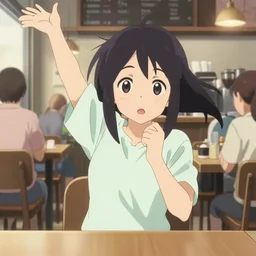 anime film visual illustration a young woman working in a busy cafe interior, cute face by ilya kuvshinov, makoto shinkai, kyoani, masakazu katsura, dynamic pose, crisp and sharp, yoshinari yoh, rounded eyes, anime poster, ambient light, focused, cel shaded