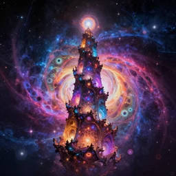 majestic celestial fractal tower, highly detailed cosmic psychedelic colorful background, trending on artstation, by david normal