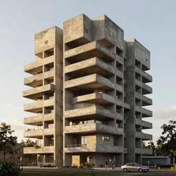 3 d render of detailed brutalist building made of concrete lit with warm golden sunlight, by denys lasdun, artstation, unreal engine 5, 8 k.