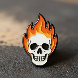 vintage minimalistic clean skull fire flame enamel pin