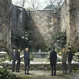 the massive stone walls overshadow the [ secret garden ] in winter. andreas achenbach, artgerm, mikko lagerstedt, zack snyder, tokujin yoshioka