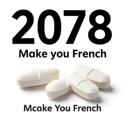 Advertisement from 2078 for pills that make you French, graphic