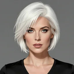 portrait of a woman with short white hair, medium shot, illustration, highly detailed, high quality, by neal adams