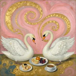 hilma af klint demon swans eating breakfast gold and pink swirls