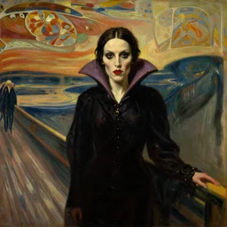 A beautiful painting of a lady vampire, victorian, dracula, ominous, oil on canvas, photorealism, edvard munch, alphonse mucha, Johann Heinrich Füssli, irwin penn, high definition, soft light
