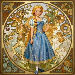 rapunzel from disney's tangled, full body portrait, 8k, french noveau style, alphonse mucha