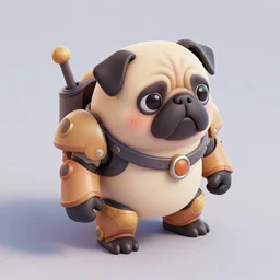 isometric 3 d fantasy cute pug mecha, smoth 3 d illustration, cinematic matte painting, soft render, servando lupini, handpaint texture, blender, 3 dcoat