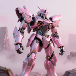 hyperrealistic 3d render full mecha iridescent pink foggy landscape concept art vray ute osterwald de chirico sharp cinematic very moody light 8k low angle shallow depth of field