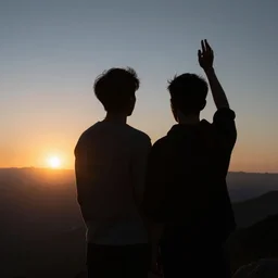silhouette of a gay couple looking at the sunrise from space
