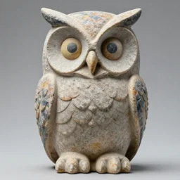symmetrical detailed sculpture of an owl, made of Colorful Sandstone
