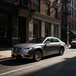 a lincoln car parked in a new york street, photo by nikos economopoulos