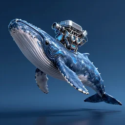 digital art of hybrid!!!!!!!!!!!! hybrid!!!!!!!!!!!! hybrid!!!!!!!!!!!! with head!!!!!!!! as v 8 engine and body as cachalot whale, full - body, wide angle, cyberpunk style