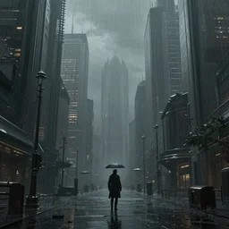 a matte painting of a rainy city, marvel cinematic universe concept art, good value control, concept art, digital painting, sharp focus, symmetrical, 4k, illustration, rule of thirds, sci-fi, elden ring, centered, moody colors, moody lighting, atmospheric