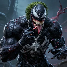 venom consumes the joker dreamlike with jewelry character art hyperdetailed 8 k realistic frostbite 3 engine cryengine dof trending on artstation