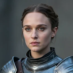 head and shoulders portrait of a female knight, young natalie portman, armored, game of thrones, eldritch, by alphonse mucha, artgerm, silken hair, etched breastplate, sharp focus, high key lighting, vogue fashion photo