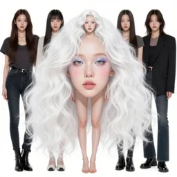 beautiful korean woman, white curly hair, pastel smeared makeup, extremely detailed, sharp focus, wide view, full body shot, smooth, digital illustration, by, james jean!!!!!, by rossdraws, frank franzzeta, sakimichan, jeremy lipking