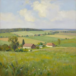 beautiful view of a peaceful ukrainian farm landsape. art by isaac leitan and ivan shiskin, oil on canvas