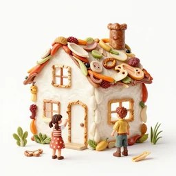 drawing of a house with kids made out of food leftovers. Highly detailed. Art by Gordon Ramsey