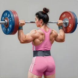 greg manchess portrait back painting of thick very muscular female weightlifter wearing pink dress, medium shot, asymmetrical, profile picture, organic painting, sunny day, matte painting, bold shapes, hard edges, street art, trending on artstation, by huang guangjian and gil elvgren and sachin teng
