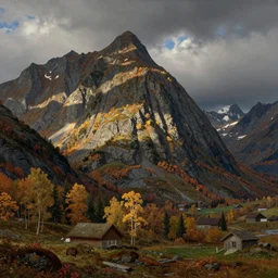 a mountainside in autumn, by hans gude, by adolph tidemand, norwegian romantic nationalism