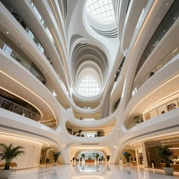 photo - real, ultra modern, extremely beautiful saha hadid building, hypermaximalistic, high design details, cinematic masterpiece, 8 k resolution, beautiful detailed, insanely intricate details, artstation trending, octane render, unreal engine, bright it interiors, warm yellow lights