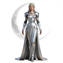 armored moon goddess in silver robes, detailed 3d character render, full body, standing, isolated on a pure white background, centered, whole figure in frame, sharp focus, studio lighting