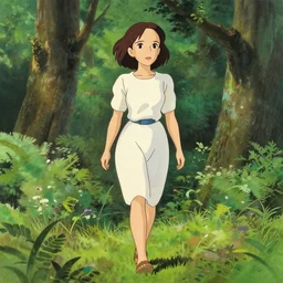 drawing of young natalie portman walking in the forest, beautiful face, trending on pixiv fanbox, painted by greg rutkowski makoto shinkai takashi takeuchi studio ghibli, akihiko yoshida