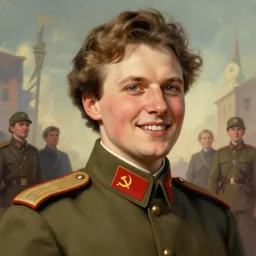portrait of young and cheerful communist revolutionary leader nadezhda konstantinovna krupskaya, colourised, face portrait, epic, optimistic, military art, fantasy, hd shot, digital portrait, beautiful, artstation, comic style, by artgerm, guy denning, jakub rozalski, magali villeneuve and charlie bowater