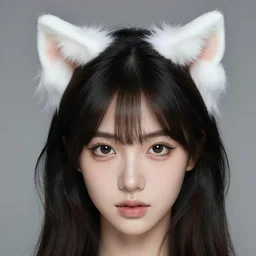 aesthetic photograph of alluring young Japanese woman with furry white cat ears, by Nick Knight and jia ruan, headshot, realistic, photorealistic, HD, 4k resolution