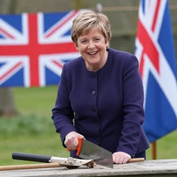 Nicola sturgeon happily sawing through the border between england and scotland. Daily Telegraph.