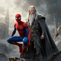 spiderman versus gandalf, epic dramatic wallpaper, trending on artstation