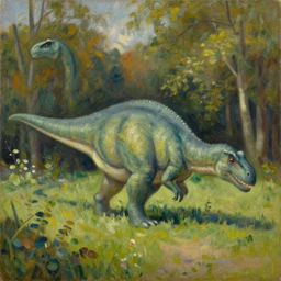 a painting of a dinosaur in a park, oil on canvas, by peder kroyer