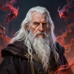 highly detailed portrait of an elder Grand sorcerer with some elemental entity flying around::by Peter Mohrbacher, Kenne Gregoire, Tony Sart, Ilya Bondar::digital painting, artstation, concept art, sharp focus, unreal engine 5, vivid colors, high contrast, cinematic, 8k resolution, intricate, photorealistic, digital painting,smooth, sharp focus, illustration, octane render