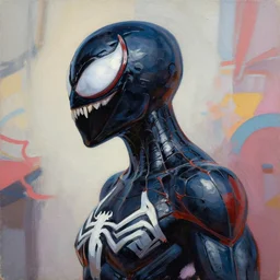 greg manchess portrait painting of a light female venom iron spiderman as overwatch character, medium shot, asymmetrical, profile picture, organic painting, sunny day, matte painting, bold shapes, hard edges, street art, trending on artstation, by huang guangjian, gil elvgren, ruan jia, greg rutkowski, gaston bussiere