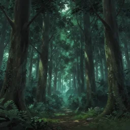 anime forest woods moody background