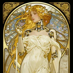 beauty art nouveau woman, ivory and gold robotic,  trending on artstation, by WLOP,Artgerm,Greg Rutkowski,Alphonse Mucha
