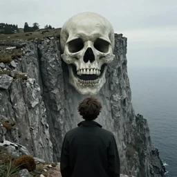 Man in front of the cliff of death by beksinski
