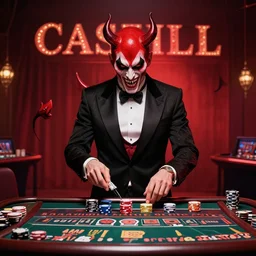 casino in hell, devils and sinners play in the casino, advertising in the style of american art of the 1 9 5 0 s in color