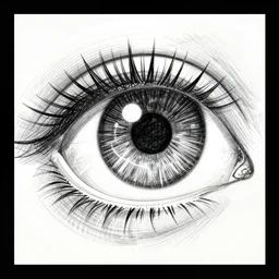 black and white drawing of an eyeball looking up, abstract art, cross hatching