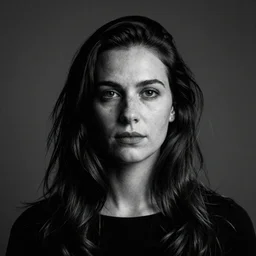 portrait of a woman by ingrid baars, high contrast, photography, dark, portrait, monochromatic, 8 k