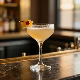 a cocktail at a high end speakeasy bar in golden afternoon light, professional food photography