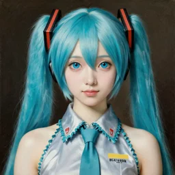 a portrait of the young lady hatsune miku of the house lancaster by hans holbein, blue eyes, blue hair, porcelain skin, national portrait gallery, painting