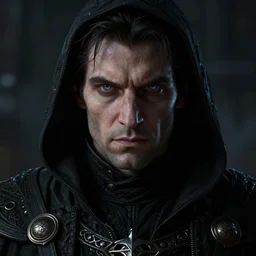 a highly detailed full - size portrait of a male necromancer, with piercing eyes, extremely moody lighting, hyperrealistic, octane render, rpg portrait, ambient light, dynamic lighting, art by artgerm and frank frazetta and alex horley and alphonse mucha