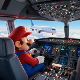 luigi from super mario in the cockpit and pilots seat of a plane flying a boeing 3 7 3 pov from inside the plane, realistic 4 k octane beautifully detailed render, 4 k post - processing, highly detailed, intricate complexity, epic composition, magical atmosphere, cinematic lighting, masterpiece, ultra hd